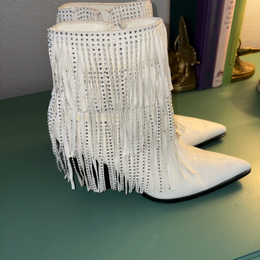 White Fringe Women's Booties — Nasty Gal